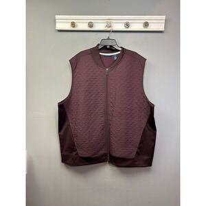 Perry Ellis Vest Mens 3X Burgundy Quilted Mixed Media Full Zip Bomber Collar